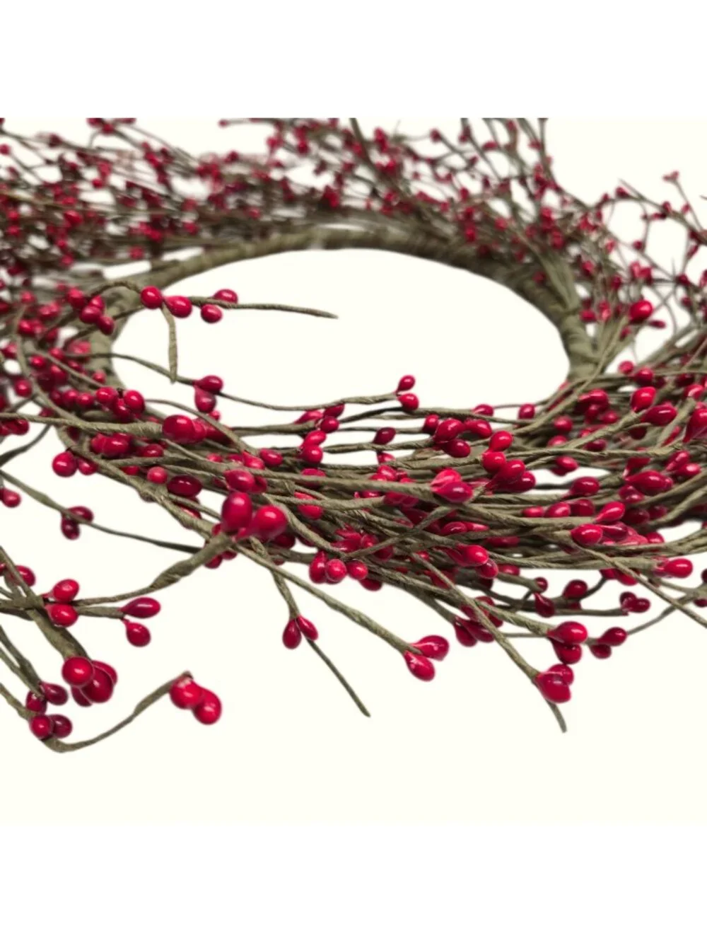 Red Pip Berry Wreath Candle Ring Rustic Christmas Decor 13